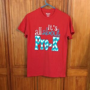 Gildan Red 'It's All About Pre-K' Short Sleeve Tee
